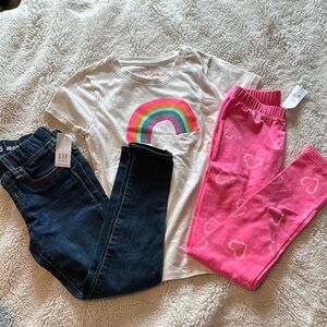 NWT - girls size small bundle GAP Jeans & leggings and rainbow T-shirt